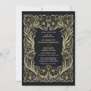 Invitación de Boda Art Nouveau Floral Burdeos