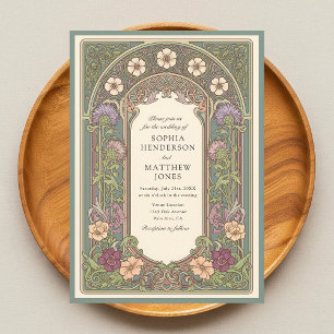 Invitación de boda Art Nouveau floral salvia