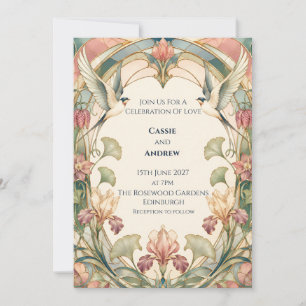 Invitación de boda Art Nouveau Iris Swallow