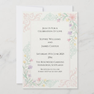 Invitación de boda Art Nouveau pastel