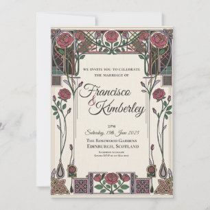 Invitación de boda Art Nouveau Rosa Escocesa