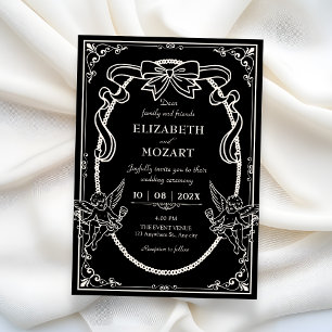 Invitación de boda artística barroca vintage negra