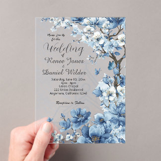 Invitación de Boda Asiática Flor de Cerezo Azul