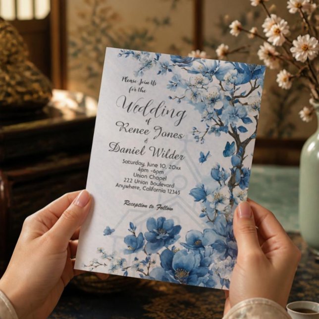 Invitación de Boda Asiática Flor de Cerezo Azul (Subido por el creador)