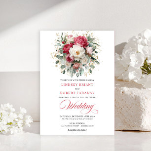 Invitación de boda atemporal Boho carmesí rojo rub