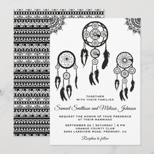 Invitación de boda atrapasueños boho tribal (Anverso / Reverso)