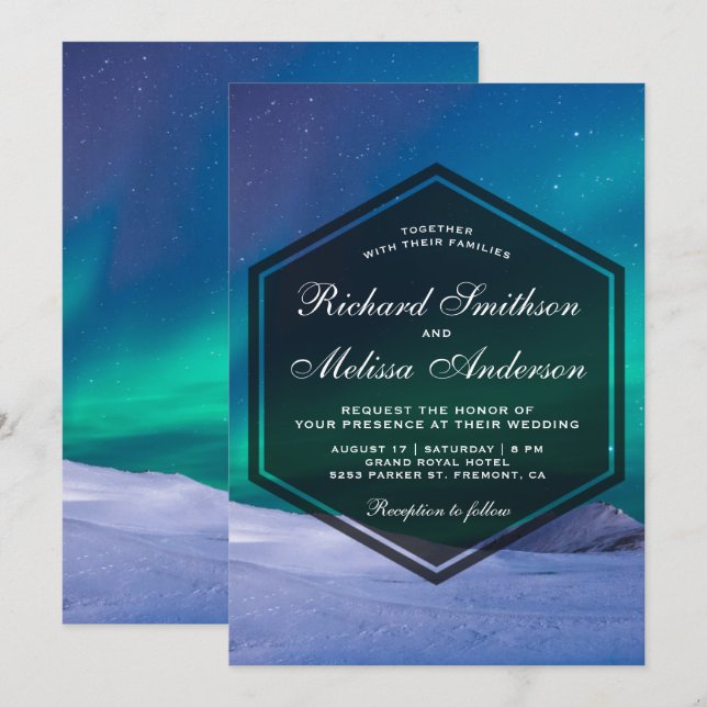 Invitación de boda Aurora de hielo ártico Luces po (Anverso / Reverso)