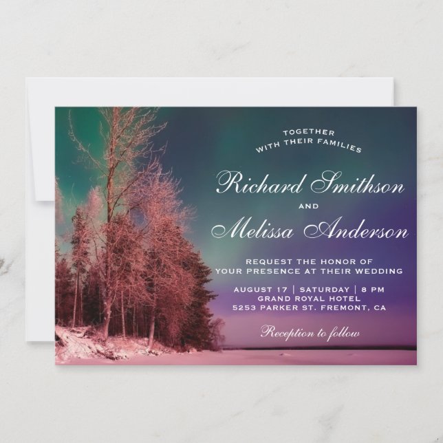 Invitación de boda Aurora Forest Northern Lights (Anverso)