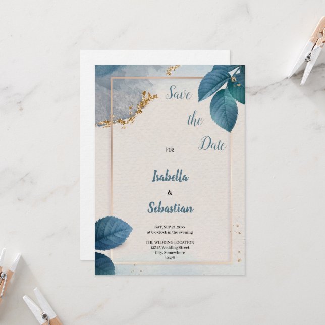 invitación de boda azul (Anverso/Reverso In Situ)
