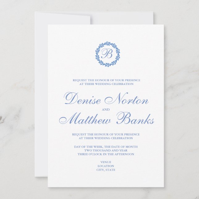 Invitación de boda azul aciano (Anverso)