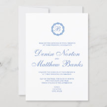 Invitación de boda azul aciano