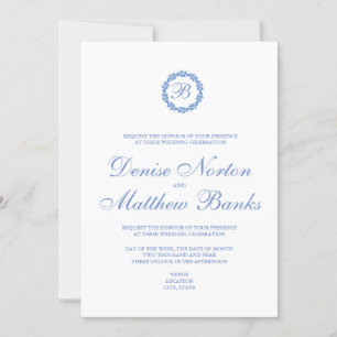 Invitación de boda azul aciano