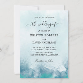 invitación de boda azul acuático