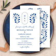 Invitación de Boda Azul al Estilo de Puebla Mexica