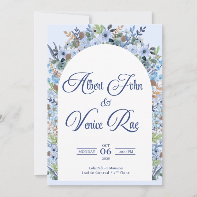 Invitación de boda azul claro (Anverso)