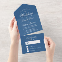 Invitación de Boda Azul Clásico y Tarjeta RSVP Des
