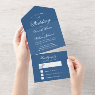 Invitación de Boda Azul Clásico y Tarjeta RSVP Des