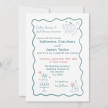Invitación de boda azul con estilo de garabato cap