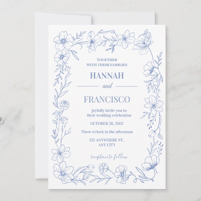 Invitación de boda azul costera CAPE COD (Anverso)