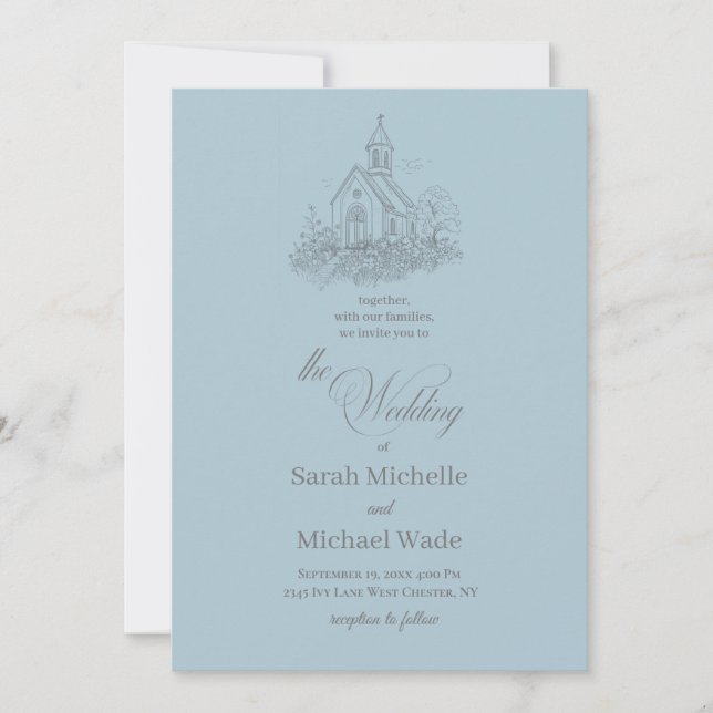 Invitación de boda azul de invierno con caligrafía (Anverso)