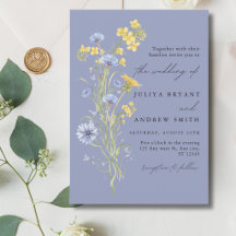 invitación de boda azul de letra de flor silvestre