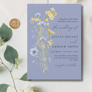 invitación de boda azul de letra de flor silvestre