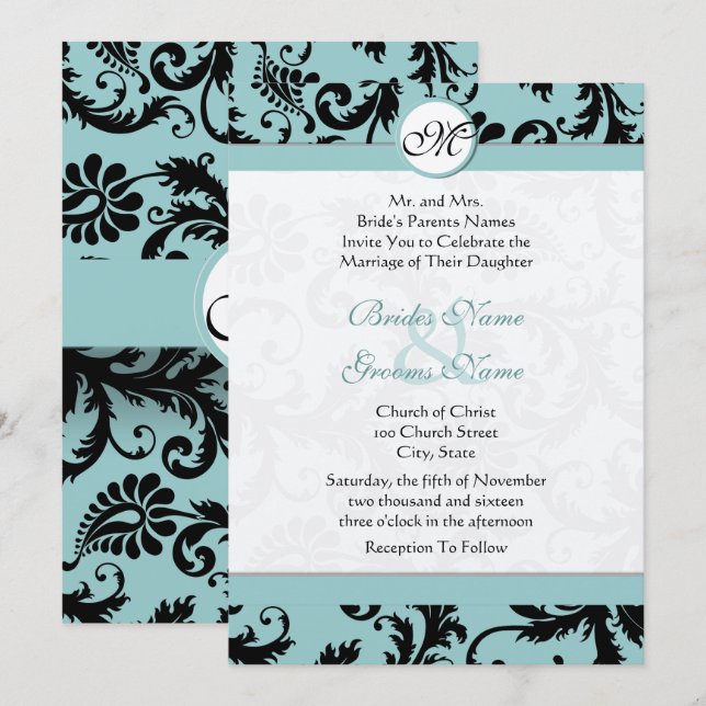Invitación de boda azul de piscina acuática de dam (Anverso / Reverso)