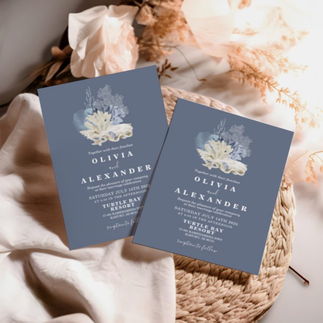 Invitación de boda azul de playa de conchas marina (Subido por el creador)