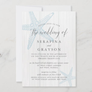 Invitación de Boda Azul de Playa Rústica Tropical