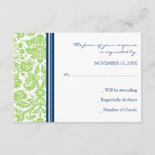 Invitación de boda azul de RSVP del damasco de la