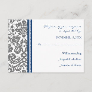 Invitación de boda azul gris de RSVP del damasco