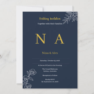 Invitación de boda azul marino