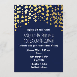 Invitación de boda azul marino con confeti de pape