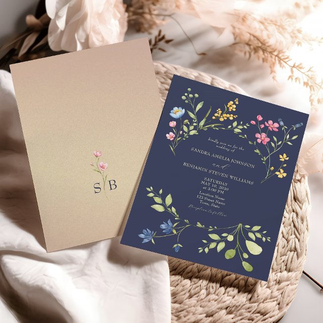 Invitación de Boda Azul Marino con Flor Silvestre (Subido por el creador)
