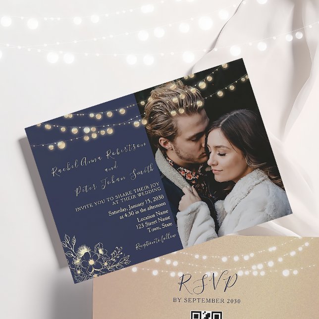 Invitación de Boda Azul Marino con Luces de Cadena (Subido por el creador)