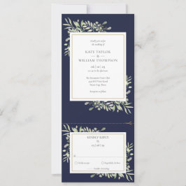 Invitación de Boda Azul Marino con Vegetación Mode