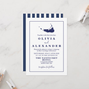 Invitación de boda azul marino de Nantucket