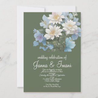 invitación de boda azul marino floral pastel