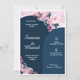 Invitación de boda azul marino moderna