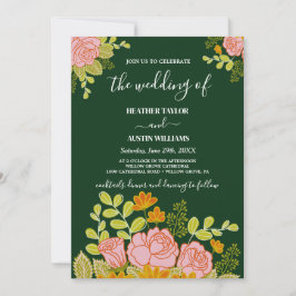 Invitación de boda azul marino oscuro floral botán