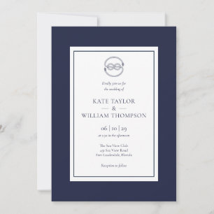 Invitacion de boda azul marino y blanco de nudo ná