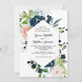 Invitación de boda azul marino y rubor