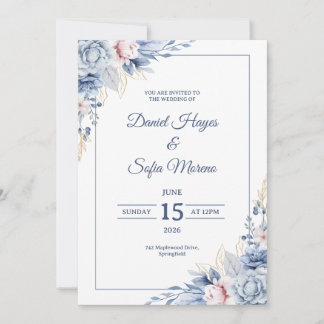 Invitación de boda azul moderna personalizada