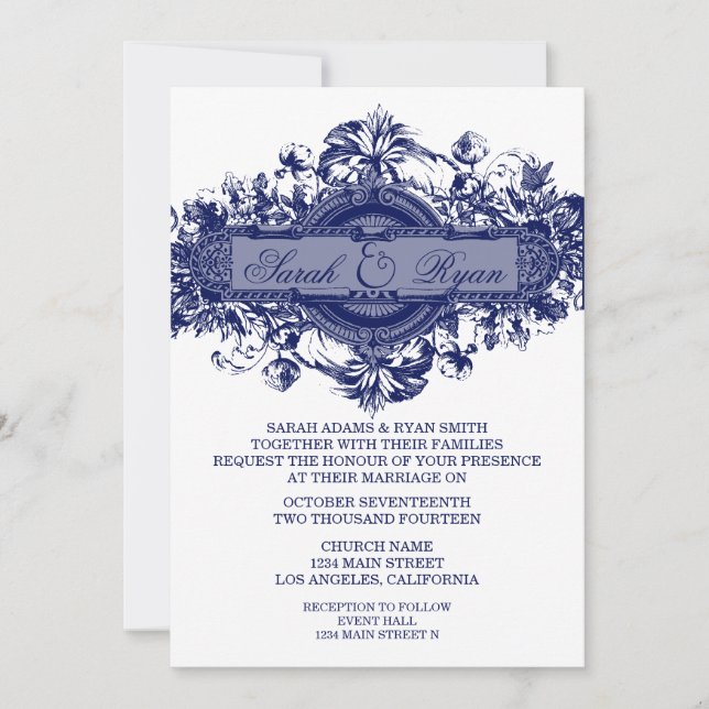 INVITACIÓN DE BODA AZUL NAVY (Anverso)
