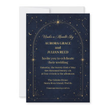 Invitación de boda azul oro luna de la Marina Cele
