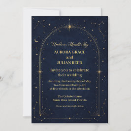 Invitación de boda azul oro luna de la Marina Cele