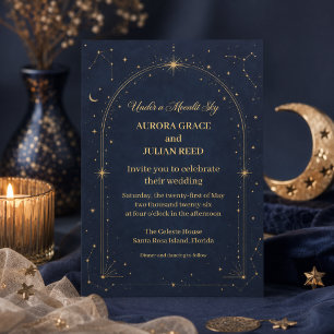 Invitación de boda azul oro luna de la Marina Cele