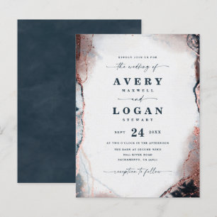 Invitación de Boda Azul Oscuro Etéreo Abstracto