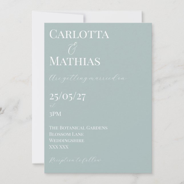 Invitación de boda azul pálido con melocotones (Anverso)