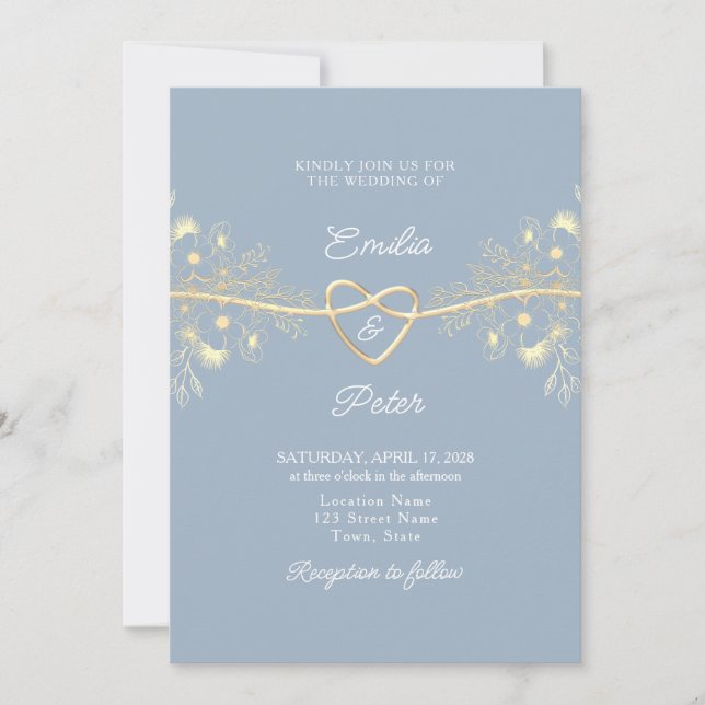 Invitación de boda azul polvoriento (Anverso)